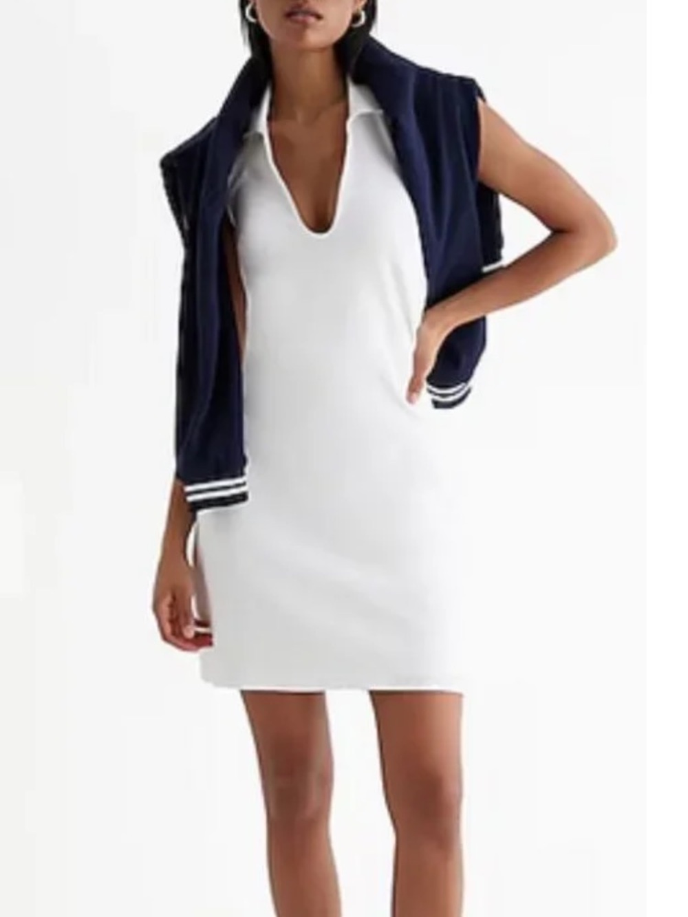 Express White Collared V-Neck Dress